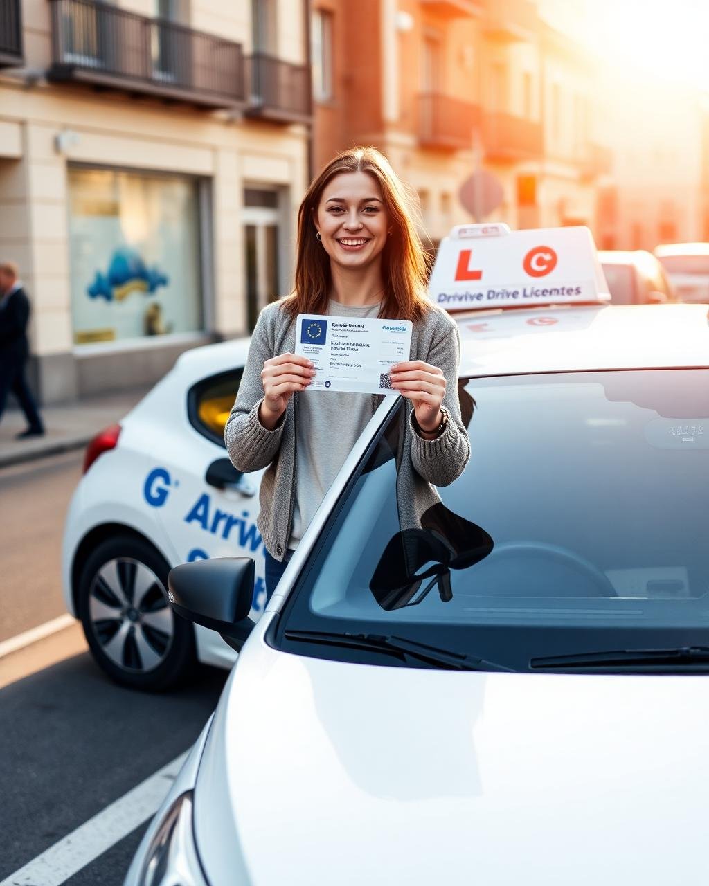 Élève de Führerschein Europa souriante après avoir obtenu son permis de conduire allemand