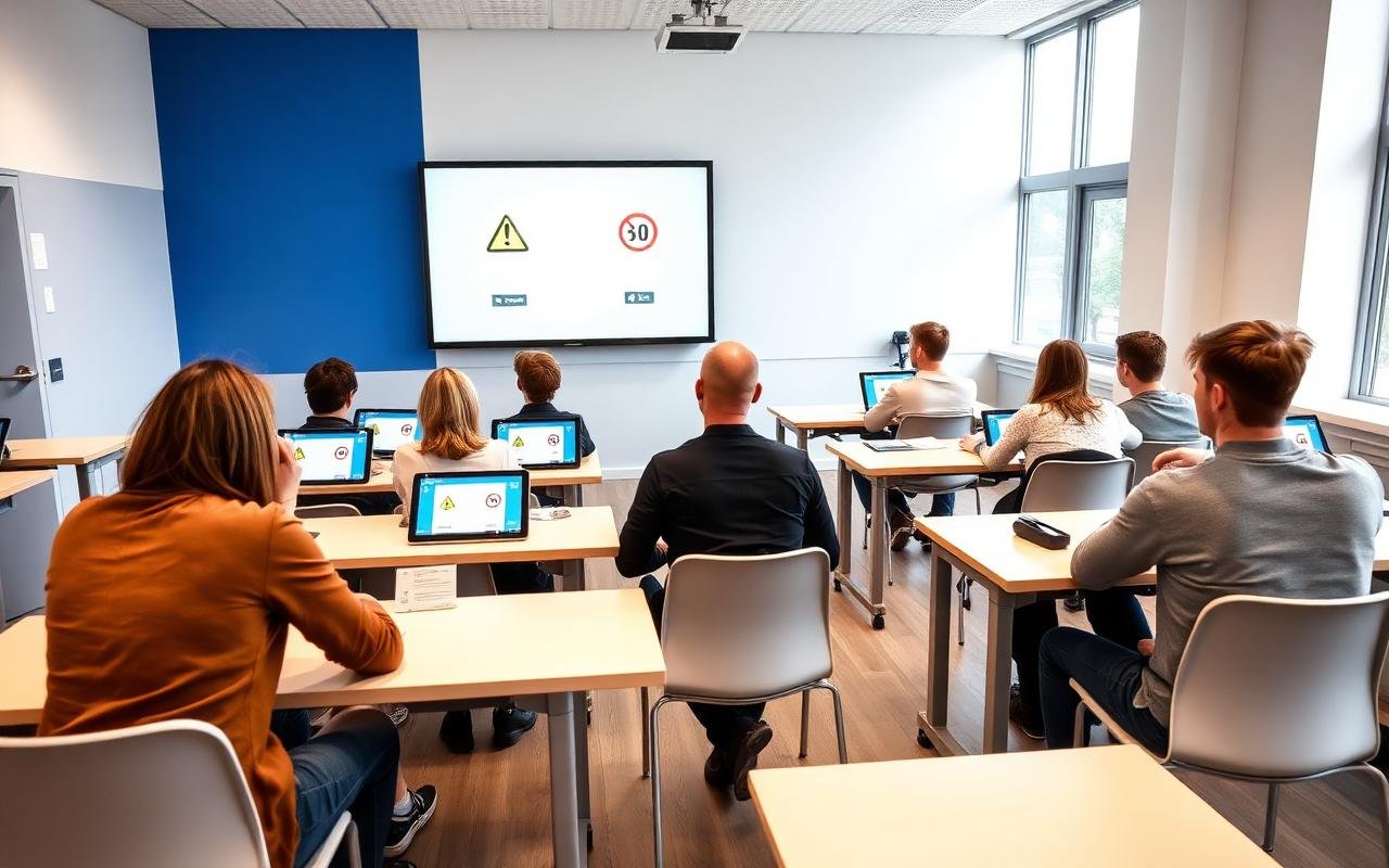 Salle de formation théorique Führerschein Europa avec élèves en cours de code allemand